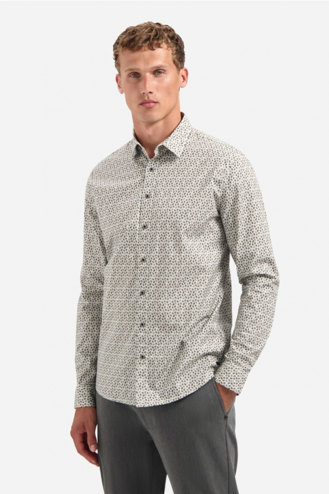 NO-EXCESS taupe heren overhemd | Model vooraanzicht