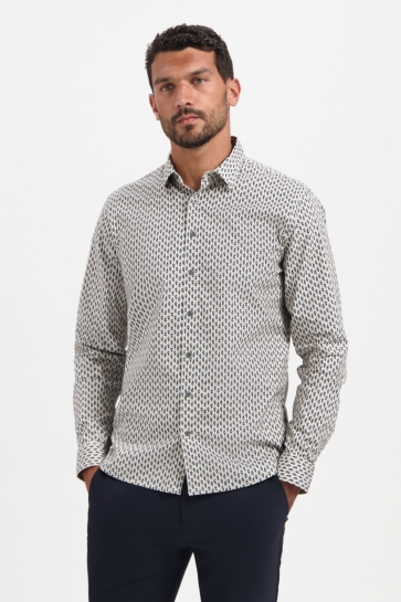 NO-EXCESS Overhemd ALLOVER GEPRINT STRETCH HEMD IN DRUPPELDESSIN 29430922 010 WHITE