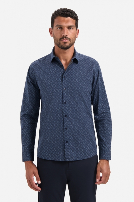 NO-EXCESS blauwe heren overhemd | Model vooraanzicht