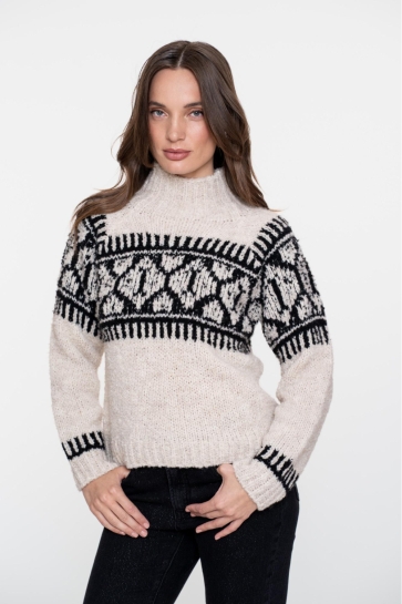 Geisha Trui GEBREIDE TRUI MET NORDIC PRINT 54581 70 SAND/BLACK