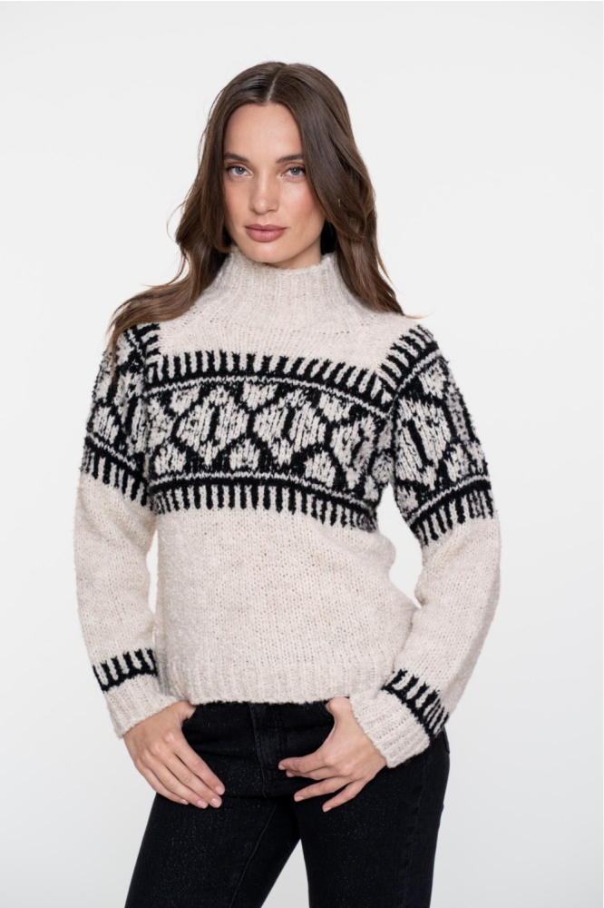 Geisha beige dames trui | Model vooraanzicht