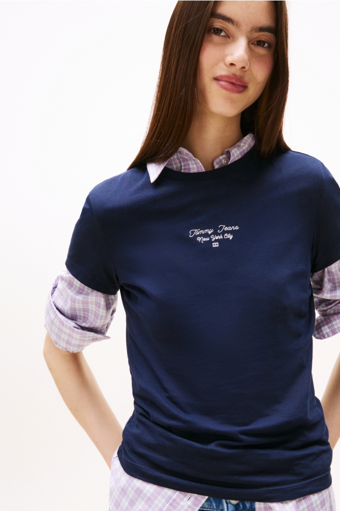Tommy Jeans blauwe dames t-shirt | Close up