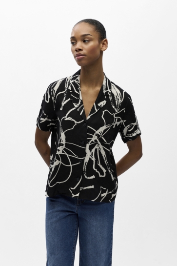 Object Blouse OBJSANNE S/S SHIRT AOP NOOS 23046486 Black/Sandshell