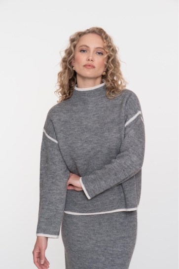 Geisha GEBREIDE TRUI MET OPSTAANDE KRAAG 54801 10 GREY MELANGE/OFFWHITE