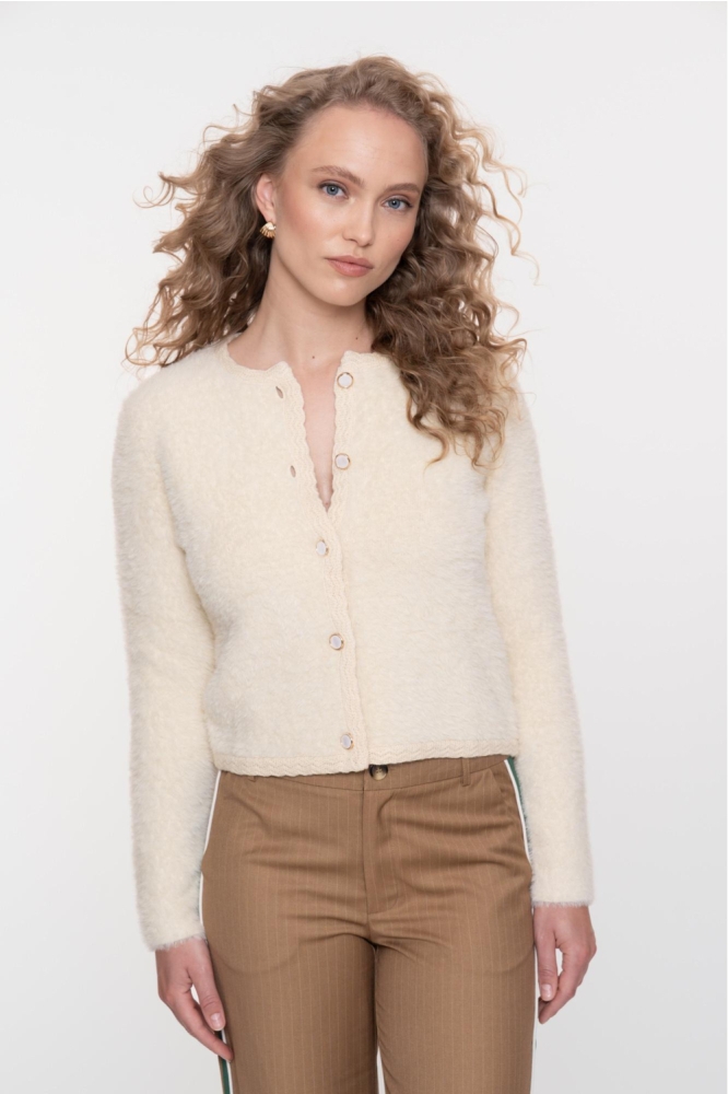 Geisha beige dames vest | Model vooraanzicht