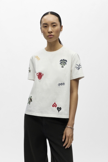 Object T-shirt OBJLUNAI S/S LO T-SHIRT REP 23048765 Cloud Dance/Embroidery