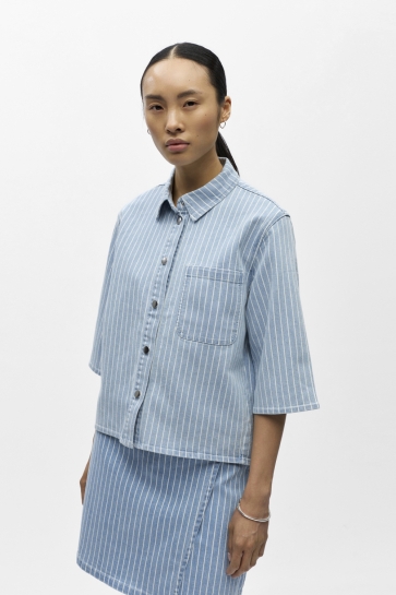 Object Blouse OBJSANNI 2/4 RE DENIM SHIRT 144 23048738 LIGHT BLUE DENIM/WHITE