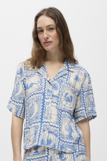 Object Blouse OBJVIMA S/S RE SHIRT 144 DIV 23049462 BIRCH/AZURE BLUE