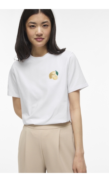 VINORA S/S T-SHIRT - NOOS 14103448 BRIGHT WHITE/SEQUINS/EMB LEMON