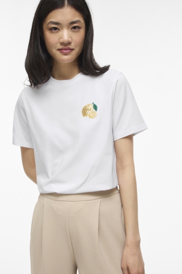 Vila T-shirt VINORA S/S T-SHIRT - NOOS 14103448 BRIGHT WHITE/SEQUINS/EMB LEMON