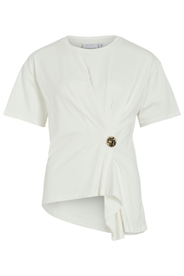 Vila T-shirt VIKALMARA O-NECK S/S BUCKLE T-SHIRT 14114786 Snow White