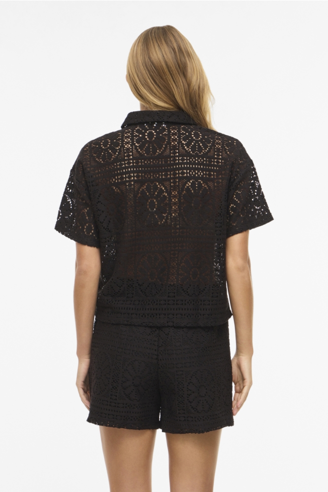 Vila zwarte dames blouse | Model achteraanzicht