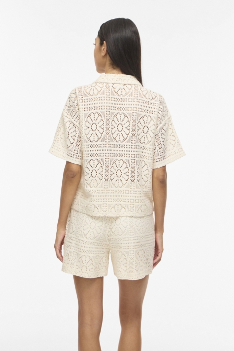 Vila beige dames blouse | Model achteraanzicht