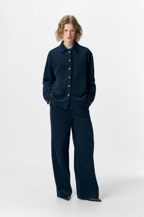 Object blauwe dames blouse | Model vooraanzicht