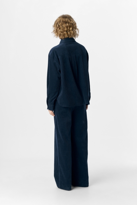 Object blauwe dames blouse | Model achteraanzicht