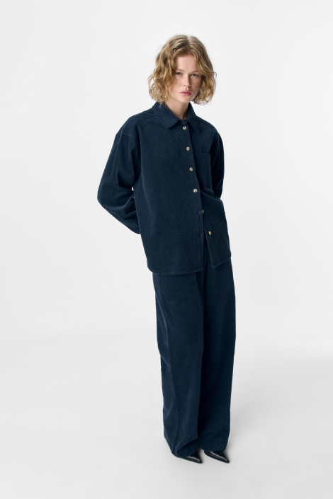 Object blauwe dames blouse | Model vooraanzicht