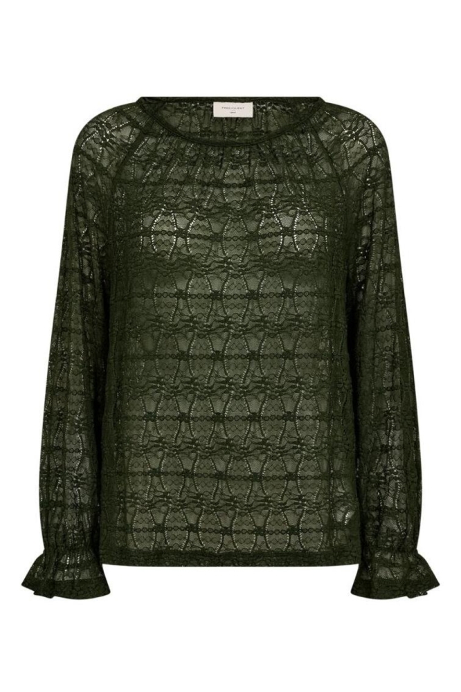 Freequent groene dames blouse | Vooraanzicht