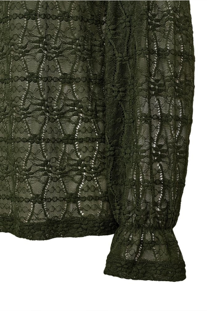 Freequent groene dames blouse | Close up