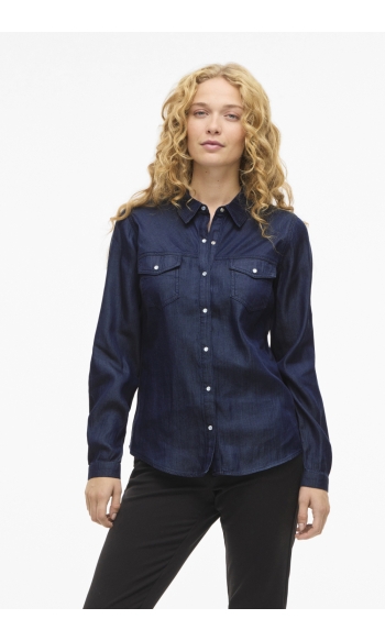 VIBISTA DENIM SHIRT-NOOS 14033008 DARK BLUE DENIM/RINSE WASH