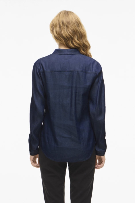 Vila blauwe dames blouse | Model achteraanzicht