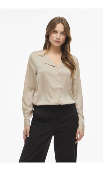 VIELLETTE V-NECK L/S SATIN SHIRT - 14114164 