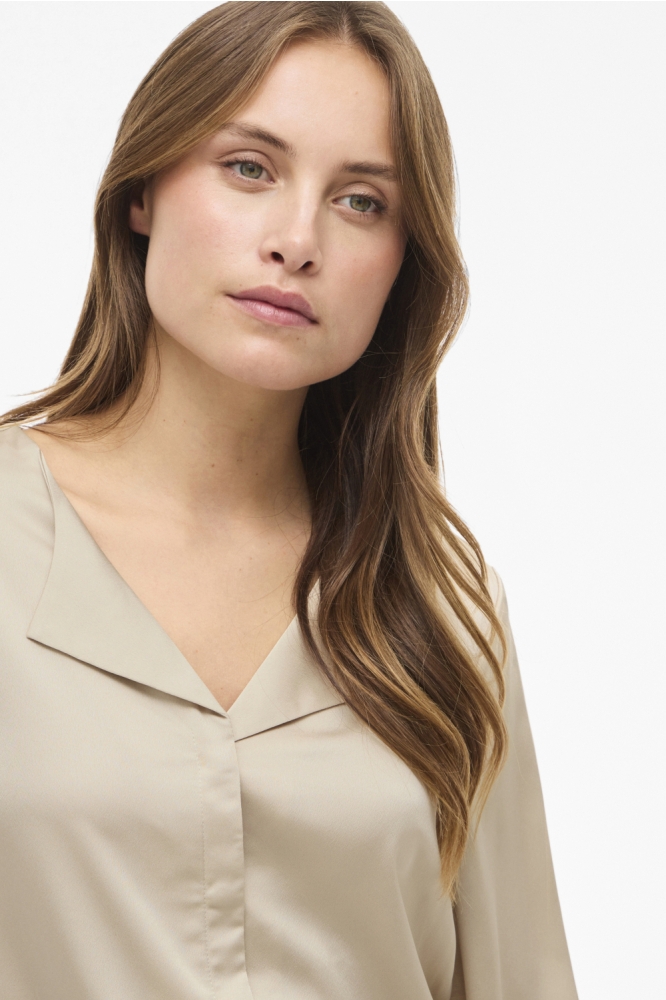 Vila beige dames blouse | Close up