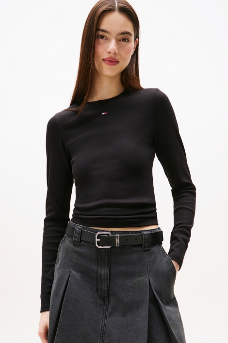 Tommy Jeans zwarte dames t-shirt | Model vooraanzicht