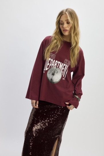 Refined Department T-shirt OVERSIZED LONGSLEEVE WINNIE R2511813851 501 BORDEAUX