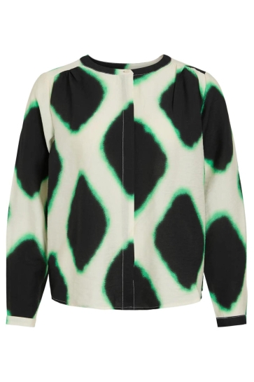 Vila Blouse VIPRANO O-NECK L/S SHIRT 14111958 Birch/BLACK BEAUTY