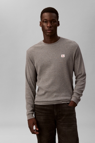 Calvin Klein ls waffle badge crew Grijs