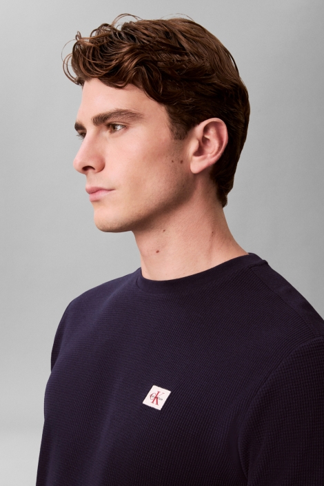 Calvin Klein blauwe heren trui | Close up