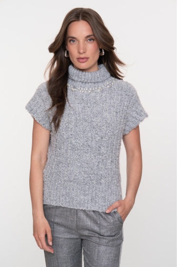 Geisha GEBREIDE SPENCER MET STEENTJES EN COLKRAAG 54891 70 Grey