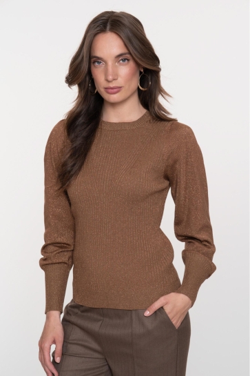 Geisha Trui PULLOVER MET GEPLOOIDE SCHOUDERS EN LUREX 54530 14 Sand