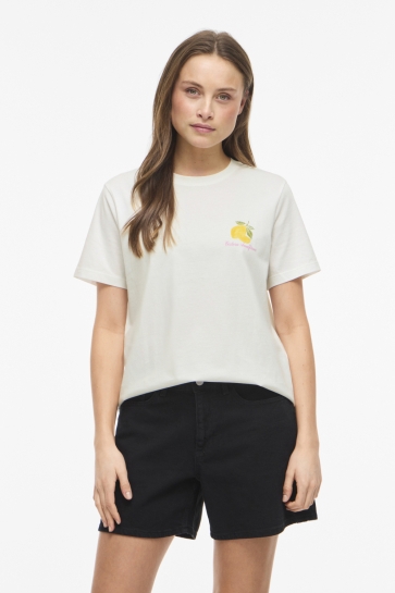 Vila visybilla o-neck s/s lemon top/pb Wit