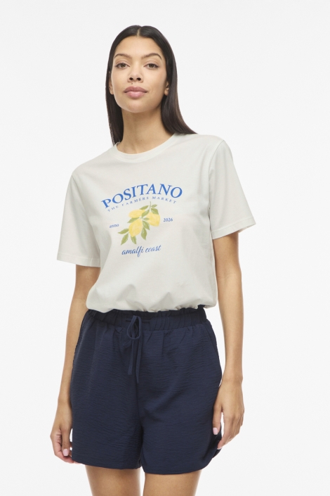 Vila witte dames t-shirt | Model vooraanzicht