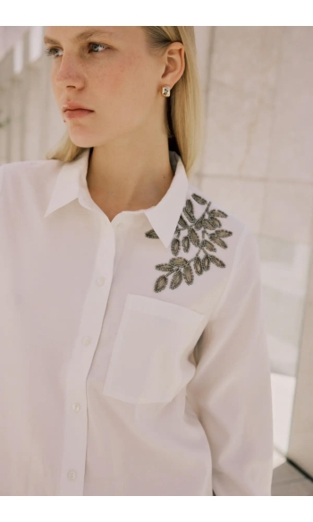 VIJEMSI L/S PEARL EMB SHIRT 14113048 Snow White/SILVER