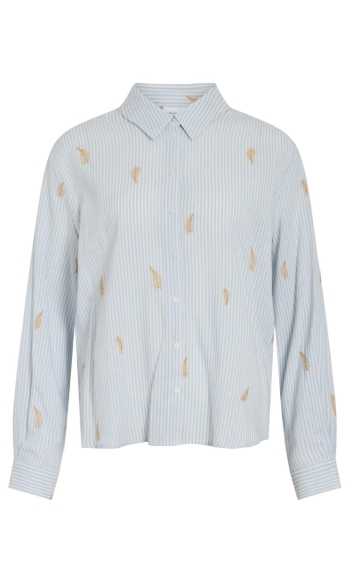 VIMATINDA L/S EMB. LOOSE SHIRT 14113131 BIRCH/LIGHT BLUE
