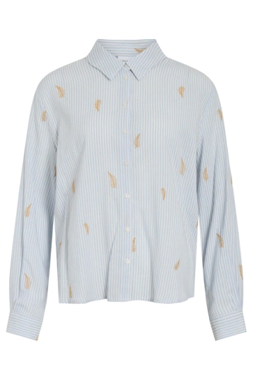 Vila Blouse VIMATINDA L/S EMB. LOOSE SHIRT 14113131 BIRCH/LIGHT BLUE