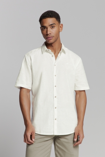 NO-EXCESS shirt short sleeve solid with linen Wit