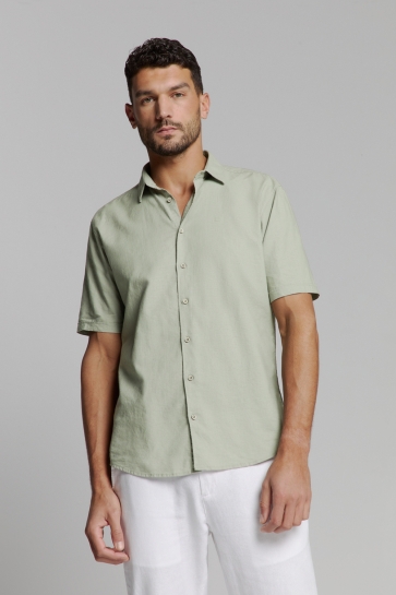 NO-EXCESS shirt short sleeve solid with linen Groen