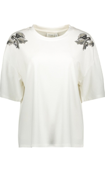 VISELSA O-NECK S/S PEARL T-SHIRT 14113127 SNOW WHITE/SILVER