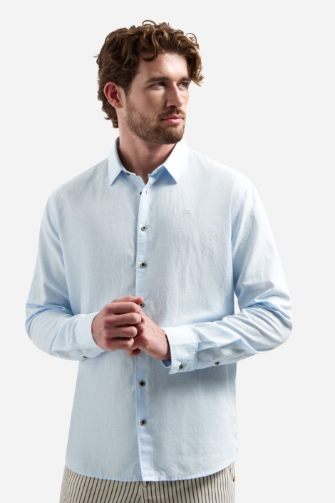 NO-EXCESS blauwe heren overhemd | Model vooraanzicht