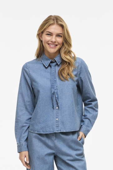 Vila Blouse VICONGA L/S BOW DENIM SHIRT 14112168 LIGHT BLUE DENIM test