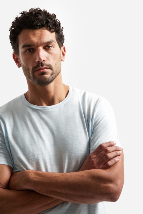 NO-EXCESS blauwe heren t-shirt | Model vooraanzicht
