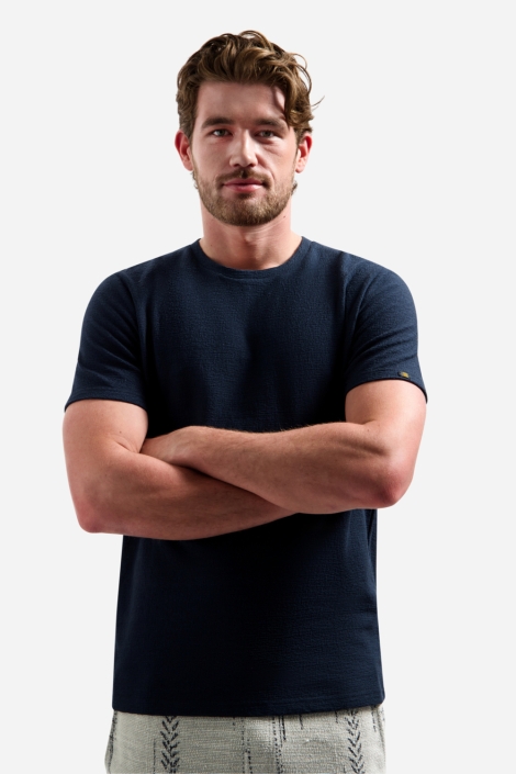 NO-EXCESS blauwe heren t-shirt | Model vooraanzicht