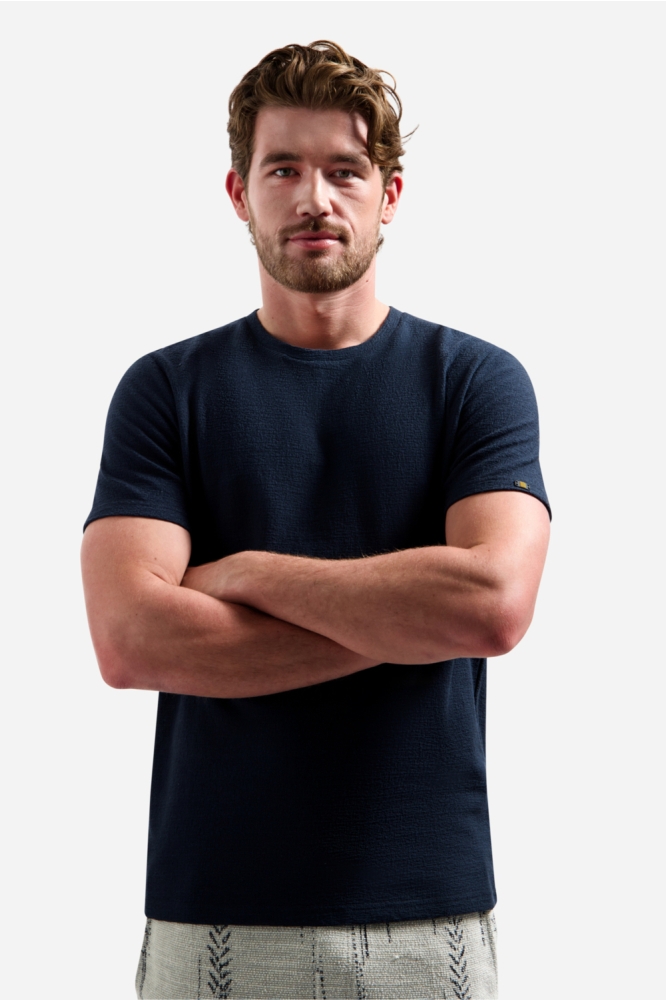 NO-EXCESS blauwe heren t-shirt | Model vooraanzicht