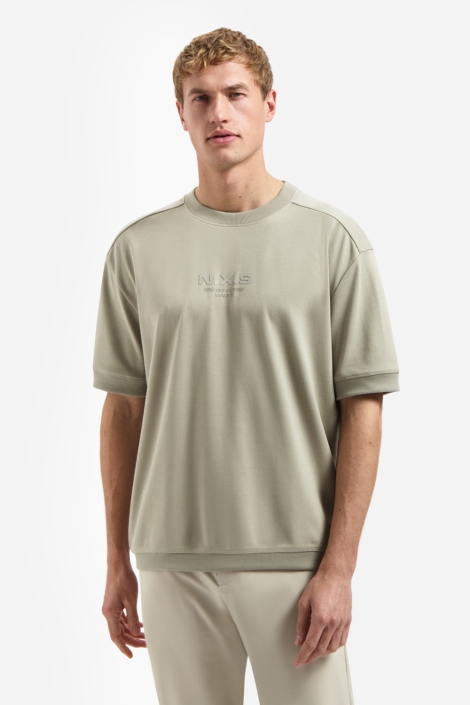 NO-EXCESS taupe heren t-shirt | Model vooraanzicht