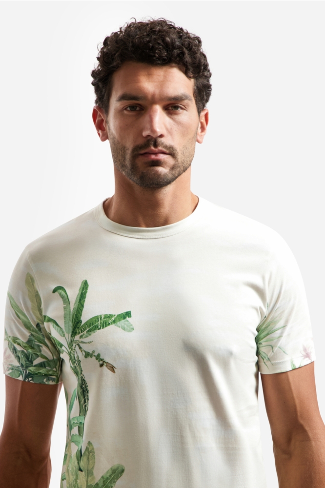 NO-EXCESS beige heren t-shirt | Model vooraanzicht