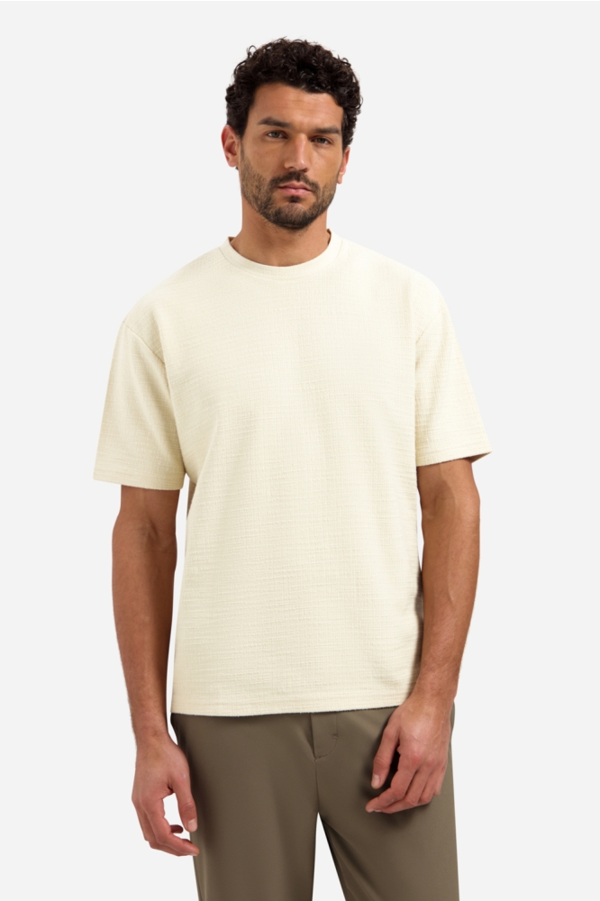 NO-EXCESS beige heren t-shirt | Model vooraanzicht