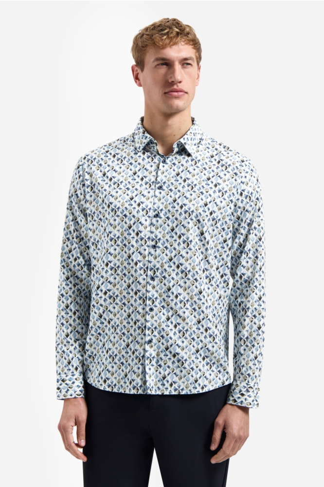 NO-EXCESS blauwe heren overhemd | Model vooraanzicht